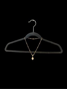 Gold Tone Necklace with Pink Porcelain Rose Pendant
